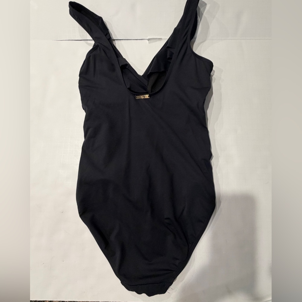 Ralph Lauren Black Ruffled V-Neck One-Piece Swimsuit. Gently worn. - Picture 2 of 6